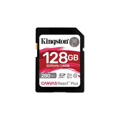 Kingston Technology 128GB Canvas React Plus SDXC UHS-II 280R/100W U3 V60 for Full HD/4K - SDR2V6/128GB