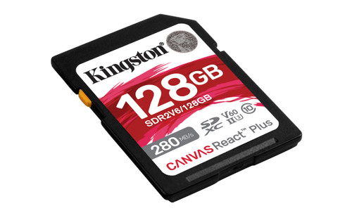 Kingston Technology 128GB Canvas React Plus SDXC UHS-II 280R/100W U3 V60 for Full HD/4K - SDR2V6/128GB