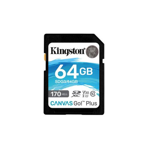 Kingston Technology Canvas Go! Plus Carte SDXC Canvas Go Plus 170R C10 UHS-I U3 V30 de 64 Go - SDG3/64GB