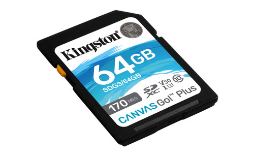 Kingston Technology Canvas Go! Plus Carte SDXC Canvas Go Plus 170R C10 UHS-I U3 V30 de 64 Go - SDG3/64GB