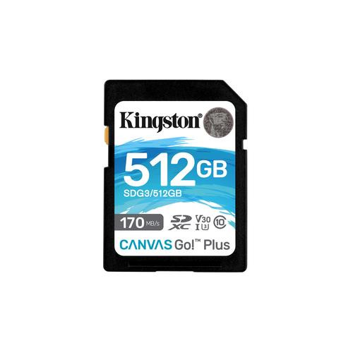Kingston Technology Canvas Go! Plus Carte SDXC Canvas Go Plus 170R C10 UHS-I U3 V30 de 512 Go - SDG3/512GB