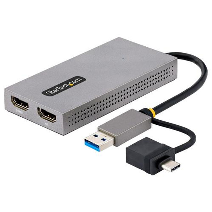 StarTech.com Adaptateur USB vers Double HDMI - USB A/C vers 2 Écrans HDMI (1x 4K30Hz, 1x 1080p) - Dongle Intégré USB-A vers C, Câble de 11cm - Adaptateur USB 3.0 vers HDMI - Convertisseur USB HDMI, Windows/MacOS - 107B-USB-HDMI