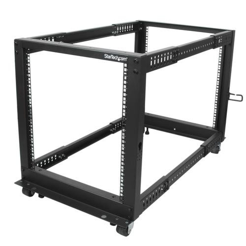 StarTech.com Rack Serveur Mobile 12U 4 Poteaux, Rack Réseau 19" 4 Poteaux avec Roulettes, Rack Roulant avec Profondeur Ajustable pour PC/AV/Données/Informatique - Roulettes, Pieds de nivellement ou Fixation au Sol - 4POSTRACK12U