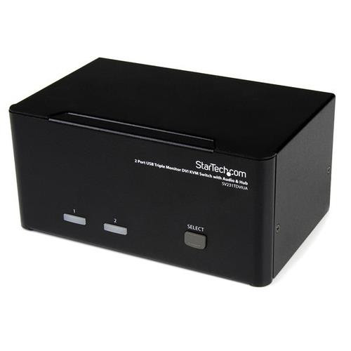 StarTech.com Switch Commutateur KVM USB 2 ports Sortie Vidéo DVI, Audio HUB USB 2.0 3 Écrans - 2 PC - SV231TDVIUA