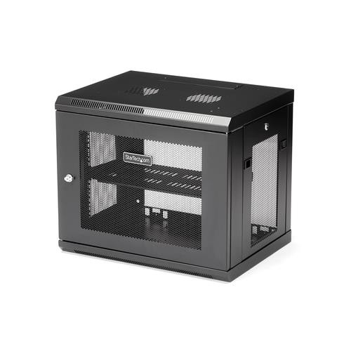 StarTech.com Armoire Réseau Murale 9U à 2 Montants avec Étagère 1U, Baie Serveur Murale 19" pour Données/Réseau/AV/Électronique/Équipement IT, Petite Armoire Rack Ventilée - RK9WALM