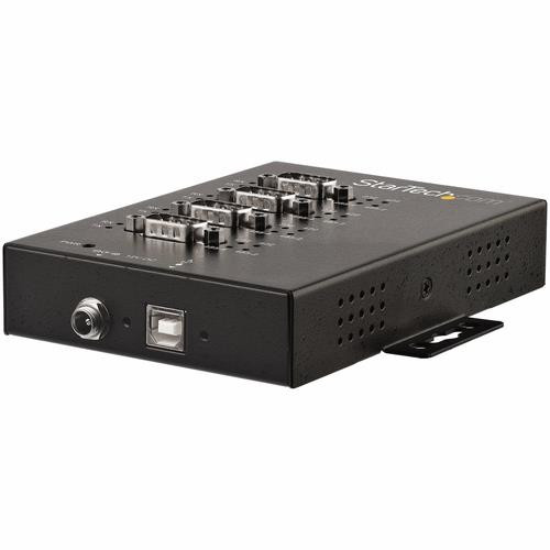 StarTech.com Hub Série 4 Ports USB vers RS232/RS485/RS422 - Convertisseur Industriel USB 2.0 vers DB9 - IP30 - Hub Série Métallique Montable sur Rail DIN - Protection ESD 15kV - ICUSB234854I