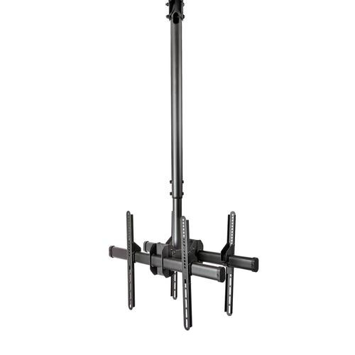 StarTech.com Support Double TV au Plafond - Support Double Écran à Suspendre Dos à Dos avec Mât Télescopique Réglable - Inclinable/Pivotant/Rotatif - Support VESA pour Écrans 32"-75" - FPCEILBTB