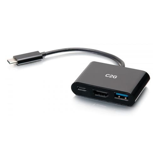C2G Mini station d’accueil USB-C 3 en 1 avec HDMI, USB-A et USB-C, alimentation électrique jusqu’à 60 W - 4K 30 Hz - 54453