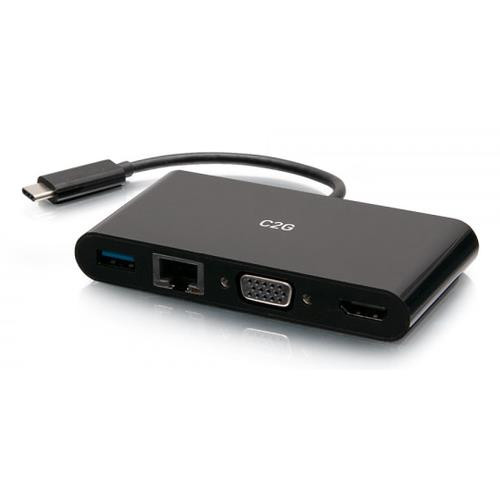 C2G Adaptateur multiport USB-C® vers HDMI®, VGA, USB-A, et RJ45 - 4K 30 Hz - Noir - 29828