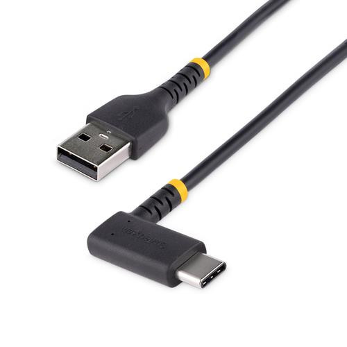 StarTech.com Câble de Charge Rapide USB-A vers USB-C de 1m, Robuste, Coudé à Droite, Charge et Synchronisation, 3A, USB 2.0, Gaine TPE et Fibre d'Aramide - Cordon de Charge USB - R2ACR-1M-USB-CABLE
