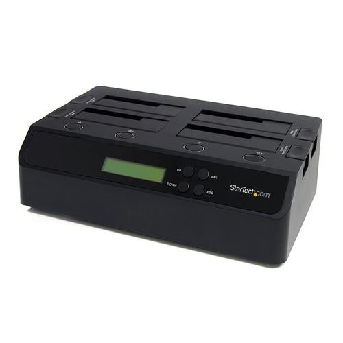 StarTech.com Duplicateur et Effaceur de Disques Durs à 4 baies, Cloneur/Copieur Autonome de HDD/SSD 1:3 SATA, Station d'Accueil USB 3.0 - eSATA vers SATA, Duplicateur de Disques Durs, Conception Sans Outillage - SATDOCK4U3RE
