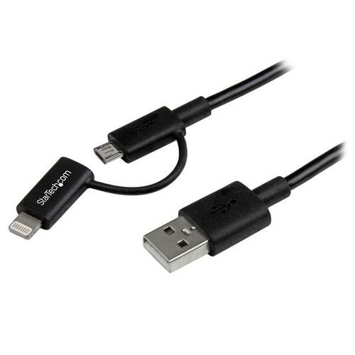 StarTech.com Câble Lightning 8 broches ou Micro USB vers USB de 1 m - Cordon de charge / synchronisation - Noir - LTUB1MBK