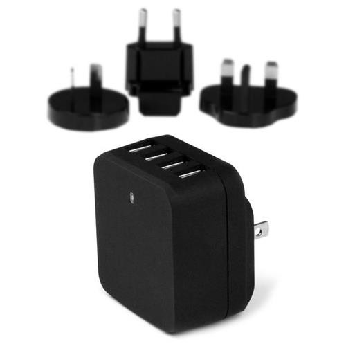 StarTech.com Chargeur mural USB à 4 ports - (34 W/6,8 A) - Chargeur de voyage international - Noir - USB4PACBK