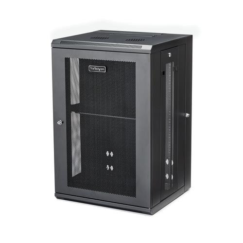 StarTech.com Armoire Réseau Murale à 4 Montants 18U avec Étagère 1U, Armoire Serveur Murale 19" à Charnières pour Équipement IT/AV/Électronique/Ordinateur, Armoire Rack Ventilée Flexible - RK1820WALHM