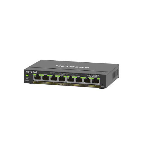 NETGEAR GS308EPP Géré L2/L3 Gigabit Ethernet (10/100/1000) Connexion Ethernet, supportant l'alimentation via ce port (PoE) Noir - GS308EPP-100NAS