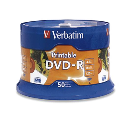 Verbatim 16x DVD-R Media - 4.7GB - Ink Jet Printable 4,7 Go 50 pièce(s) - 95137