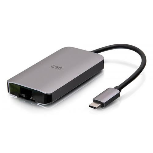 C2G Mini station d’accueil USB-C 4 en 1 avec HDMI, USB-A, Ethernet et USB-C, alimentation électrique jusqu’à 100 W - 4K 30 Hz - 54456