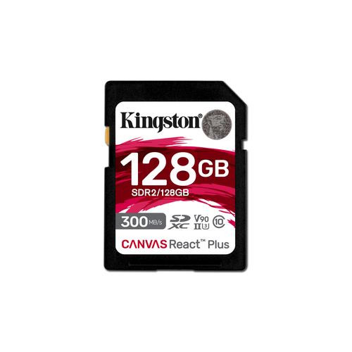 Kingston Technology 128GB Canvas React Plus SDXC UHS-II 300R/260W U3 V90 for Full HD/4K/8K - SDR2/128GB