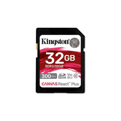 Kingston Technology 32GB Canvas React Plus SDHC UHS-II 300R/260W U3 V90 for Full HD/4K/8K - SDR2/32GB
