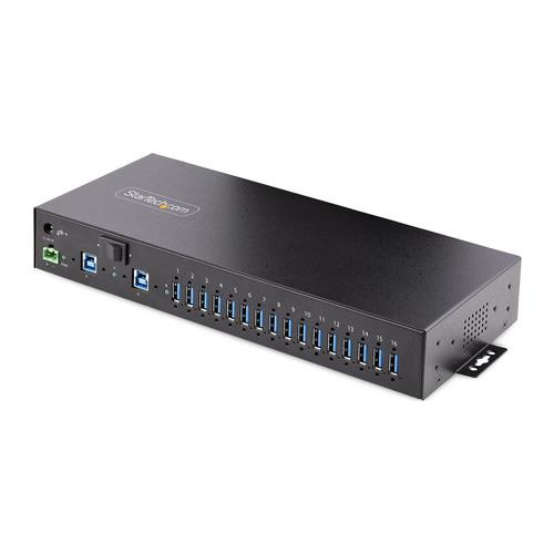 StarTech.com Hub USB 3.0 5Gbps Industriel à 16 Ports - Montage DIN/Surface/Rack - Protection ESD - Commutateur USB 3.0 Alimenté, Jusqu'à 120W de Charge USB Partagée - Hub USB pour PC Portable/Bureau à Double Hôte - 5G16AINDS-USB-A-HUB