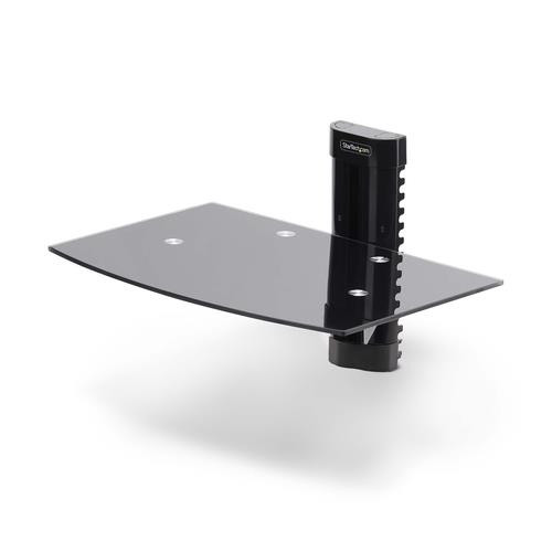 StarTech.com Étagère AV Murale Flottante, Support à Hauteur Ajustable pour Sous Télévision, Support Mural pour TV, Organiser l'Équipement A/V sur l'Étagère en Verre Trempé Noir - 1B-WALL-MOUNT-SHELF