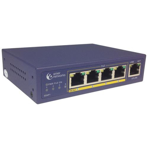 Amer Networks  commutateur réseau Non-géré L2 Fast Ethernet (10/100) Connexion Ethernet, supportant l'alimentation via ce port (PoE) Bleu - SD4P1