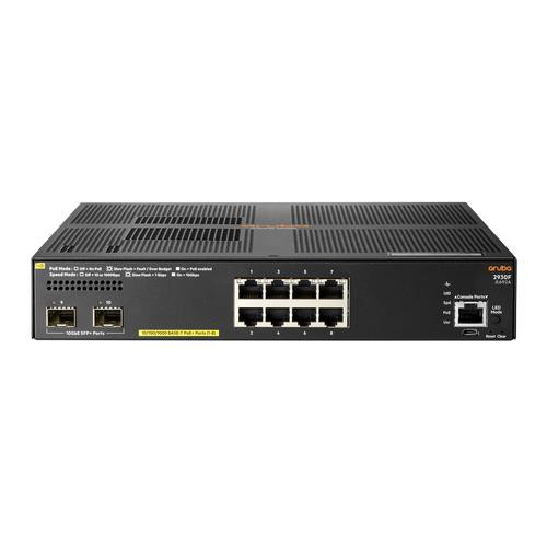 HPE Aruba Networking Aruba 2930F 8G PoE+ 2SFP+ TAA Géré L3 Gigabit Ethernet (10/100/1000) Connexion Ethernet, supportant l'alimentation via ce port (PoE) 1U Gris - JL692A#B2B