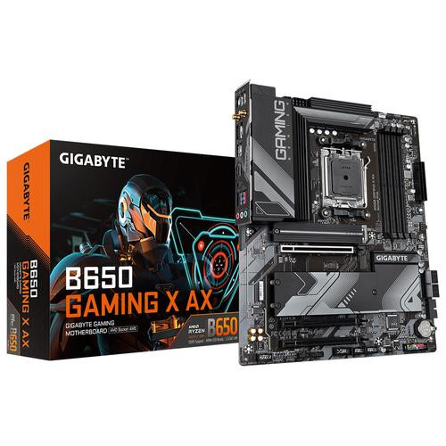 GIGABYTE  Carte mère - Compatible avec les processeurs AMD Série 9000, VRM numérique 8+2+2 phases, jusqu'à 8000 MHz DDR5 (OC), 1xPCIe 5.0 + 2xPCIe 4.0 x4 M.2, Wi-Fi 6E, LAN 2.5GbE, USB 3.2 Gen 2x2 - B650 GAMING X AX