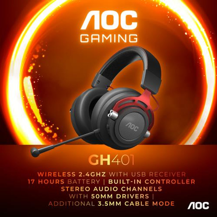 AOC  écouteur/casque Avec fil &sans fil Arceau Jouer Noir, Rouge - GH401
