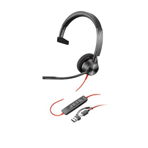 HP Poly Micro-casque Poly Blackwire 3310 monaural USB-C certifié Microsoft Teams + adaptateur USB-C/A - 8X216AA
