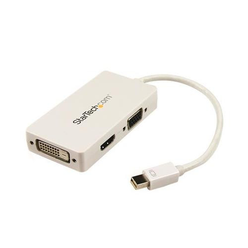 StarTech.com Adaptateur de voyage Mini DisplayPort vers VGA / DVI / HDMI - Convertisseur vidéo 3-en-1 - Blanc - MDP2VGDVHDW