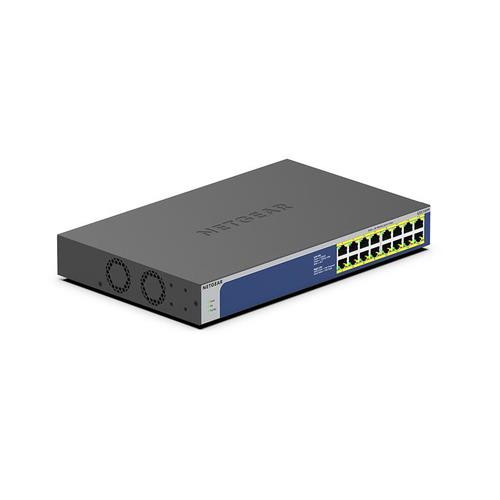 NETGEAR GS516PP Non-géré Gigabit Ethernet (10/100/1000) Connexion Ethernet, supportant l'alimentation via ce port (PoE) 1U Bleu, Gris - GS516PP-100NAS