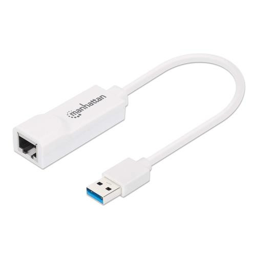 Manhattan Adaptateur réseau Gigabit USB-A, 10/100/1000 Mbit/s, 5 Gbit/s (USB 3.2 Gen 1 / USB 3.0), RJ45, blanc, garantie 3 ans, équivalent à USB31000SW - 506847