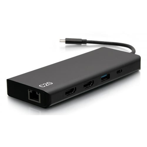 C2G Station d’accueil USB-C® 9-en-1, double écran avec HDMI®, Ethernet, USB, audio 3,5 mm et puissance électrique jusqu’à 60 W - 4K 30 Hz (conforme TAA) - 54488