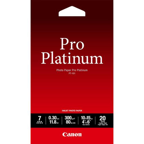 Canon Papier photo professionnel Platinum 4 × 6 po (10 × 15 cm) PT-101 - 20 feuilles - 2768B013