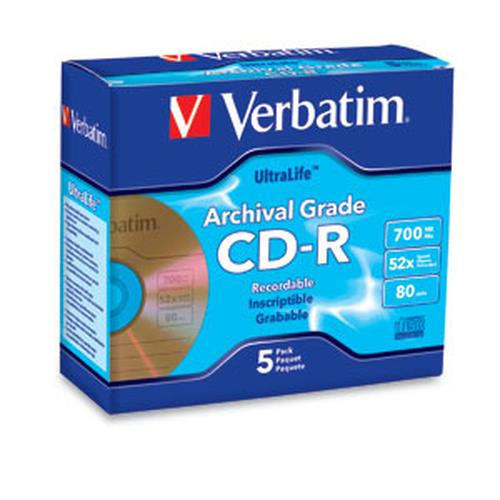 Verbatim Archival Grade CD-R 80MIN 700MB 52X 5pk Jewel Case 700 Mo 5 pièce(s) - 96319