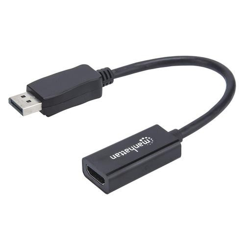 Manhattan Adaptateur câble DisplayPort 1.1 vers HDMI, 1080p à 60 Hz, mâle vers femelle, 15 cm, DP avec verrouillage, non bidirectionnel, noir, garantie 3 ans, équivalent à DP2HDMI - 151634