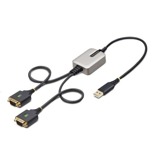 StarTech.com Adaptateur USB vers Série de 2 Ports de 60cm, Vis/Écrous DB9 Interchangeables, COM Rétention, Câble Convertisseur USB-A vers DB9 RS232, FTDI, Protection ESD Niveau 4, Windows/macOS/ChromeOS/Linux - 2P1FFC-USB-SERIAL