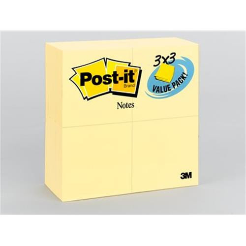 Post-It Notes, 3 in x 3 in, Canary Yellow, 24 Pads/Pack Jaune Auto-adhésif - 654-24CP