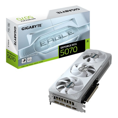 GIGABYTE GeForce RTX 5070 EAGLE OC ICE SFF 12G Carte Graphique - 12 Go GDDR7, 192 bits, PCI-E 5.0, 2587 MHz Core Clock, 3 x DP 2.1a, 1 x HDMI 2.1b, NVIDIA DLSS 4, - GV-N5070EAGLEOC ICE-12GD