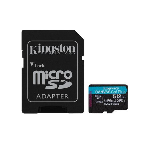 Kingston Technology Carte microSDXC Canvas Go Plus Gen4 200 Mo/s A2 U3 V30 512 Go + adaptateur - SDCG4/512GB