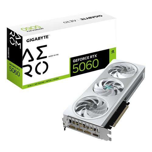GIGABYTE GeForce RTX 5060 AERO OC 8G Carte Graphique - 8GB GDDR7, 128bit, PCI-E 5.0, 2595 MHz Fréquence du cœur, 3 x DisplayPort, 1 x HDMI, - GV-N5060AERO OC-8GD
