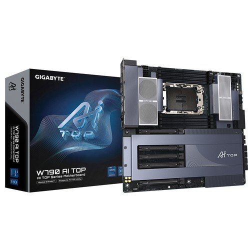 GIGABYTE  Carte mère - Processeurs Intel Xeon, VRM 16+2+2 phases, jusqu'à 5600 MHz DDR5 (OC), 4xPCIe 5.0 + 2xPCIe 4.0 M.2, Wi-Fi 7, LAN 10 GbE, Thunderbolt 4 - W790 AI TOP