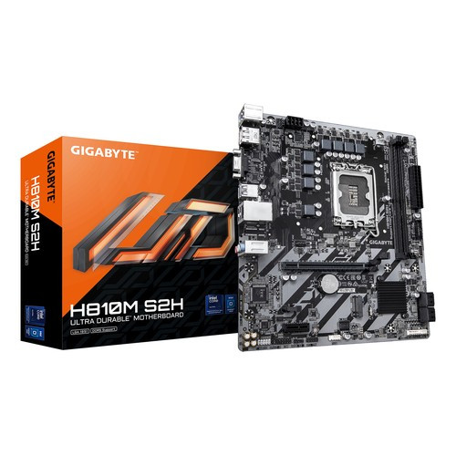 GIGABYTE  Carte mère - Processeurs Intel Core Ultra (Série 2), VRM 4+1+2 phases, jusqu'à 6400 MHz DDR5, 1xPCIe 4.0 M.2, LAN 1GbE, USB 3.2 Gen 1 - H810M S2H