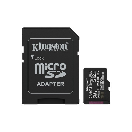 Kingston Technology 512GB microSDXC Canvas Select Plus Gen3 150MB/s A1 (Adaptateur SD inclus) - SDCS3/512GB