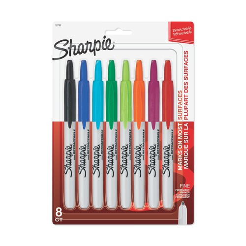 Sharpie  marqueur indélébile Pointe fine Noir, Bleu, Vert, Citron vert, Magenta, Orange, Rouge, Turquoise 8 pièce(s) - 32730PP