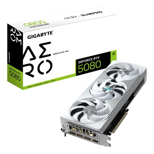GIGABYTE GeForce RTX 5080 AERO OC SFF 16G Carte graphique - 16 Go GDDR7, 256 bits, PCI-E 5.0, 2730MHz Core Clock, 3 x DisplayPort, 1 x HDMI, - GV-N5080AERO OC-16GD