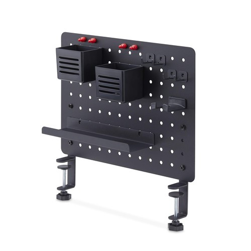 StarTech.com Panneau Perforé à Pinces avec Accessoires, 42 x 32cm, Panneau Perforé en Acier, Organisateur de Rangement de Bureau, Panneau Perforé à Fixer sur un Bureau, Noir - 1612B-DESK-PEGBOARD