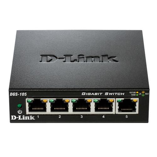 D-Link  commutateur réseau Non-géré L2 Gigabit Ethernet (10/100/1000) Bureau Noir - DGS-105