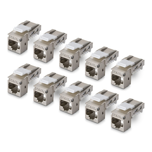 StarTech.com Jack Keystone Cat6a Blindé, Lot de 10 Prises Ethernet RJ45 Keystone, Prise Murale STP Cat6a, 90 Degrés Sans Outil - C6AKEYTLSTP9010PK